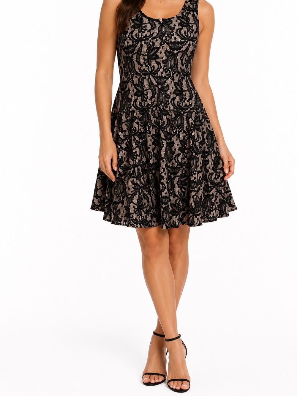 HeartSoul Black Lace Overlay Dress with Nude Lining